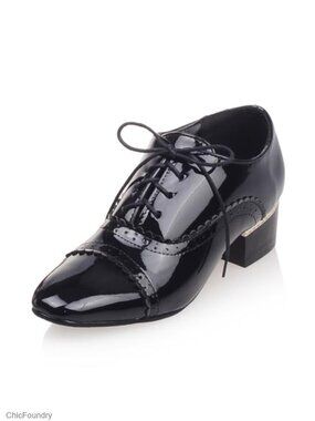 Patent Leather Wingtip Oxfords Low Heel Lace Up Retro Brogues Dress Shoes